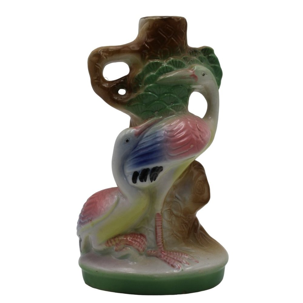Vintage Heron Birds 1 Hole Bud Vase Porcelain Czechoslovakia Pottery